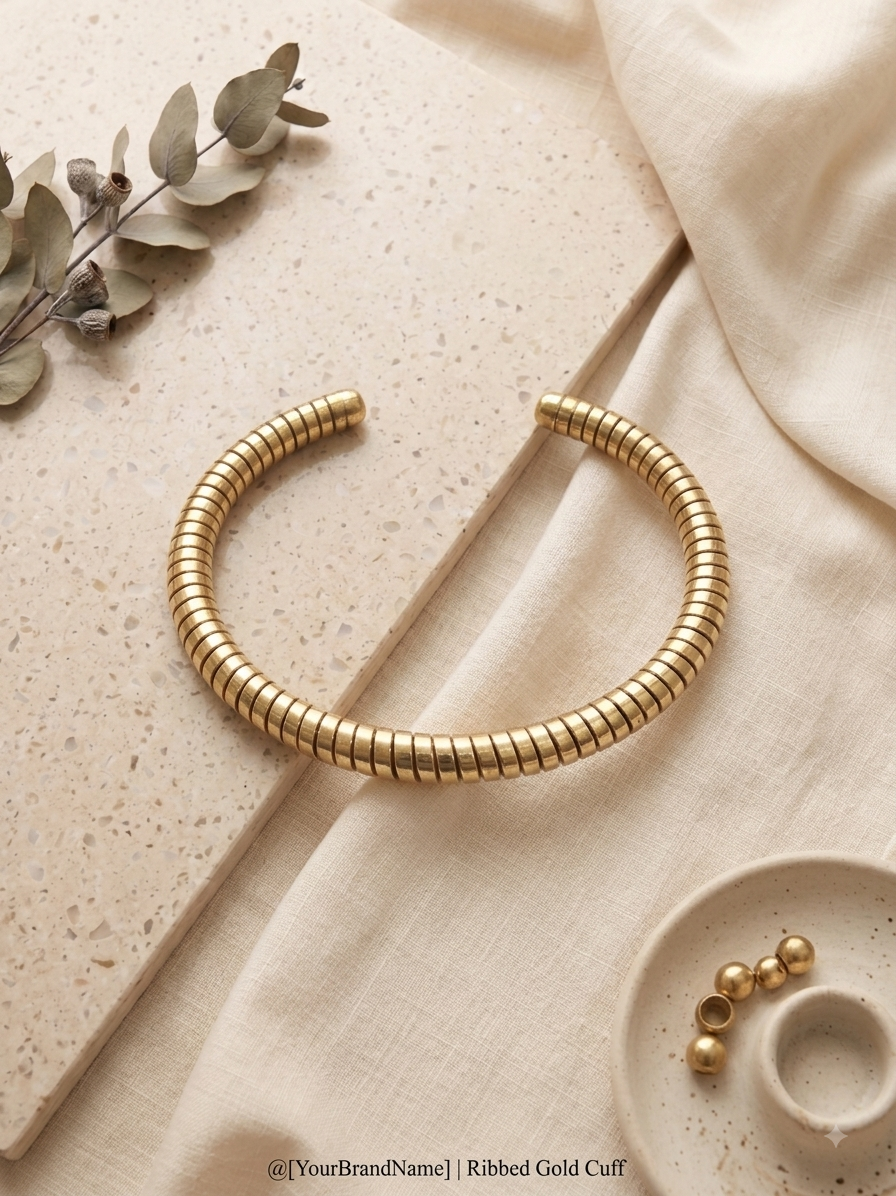 Barsa – Ribbed Golden Cuff