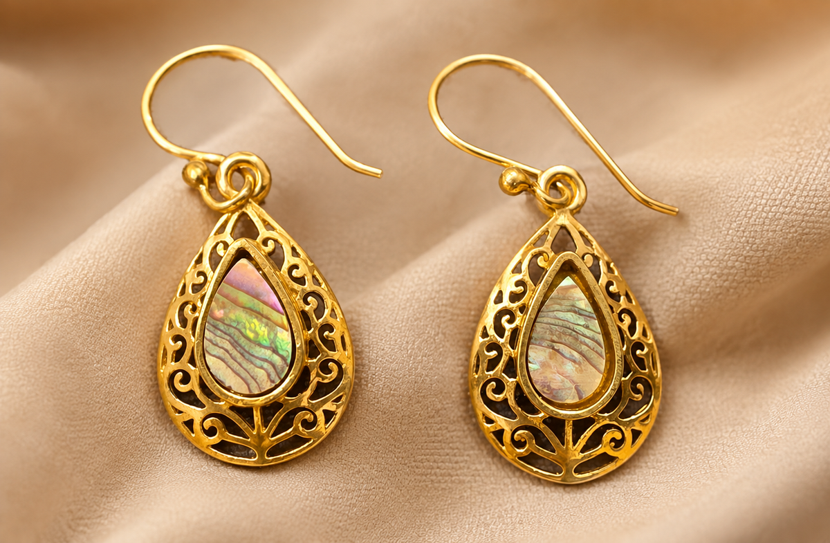Barsa – Iridescent Filigree Teardrop Earrings
