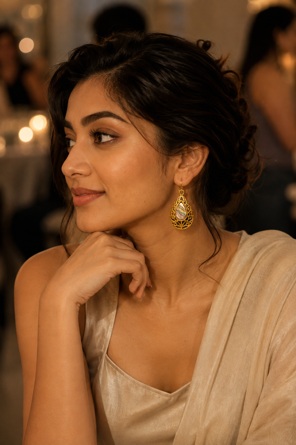 Barsa – Iridescent Filigree Teardrop Earrings