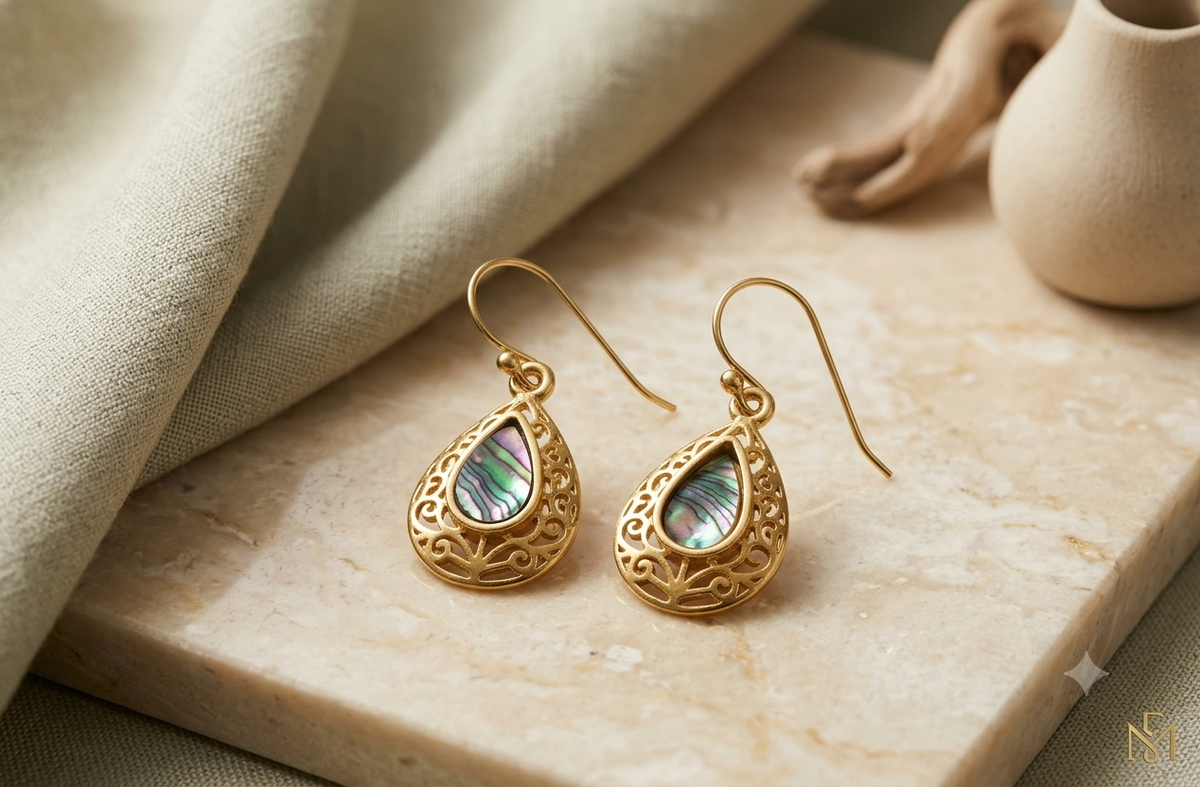Barsa – Iridescent Filigree Teardrop Earrings