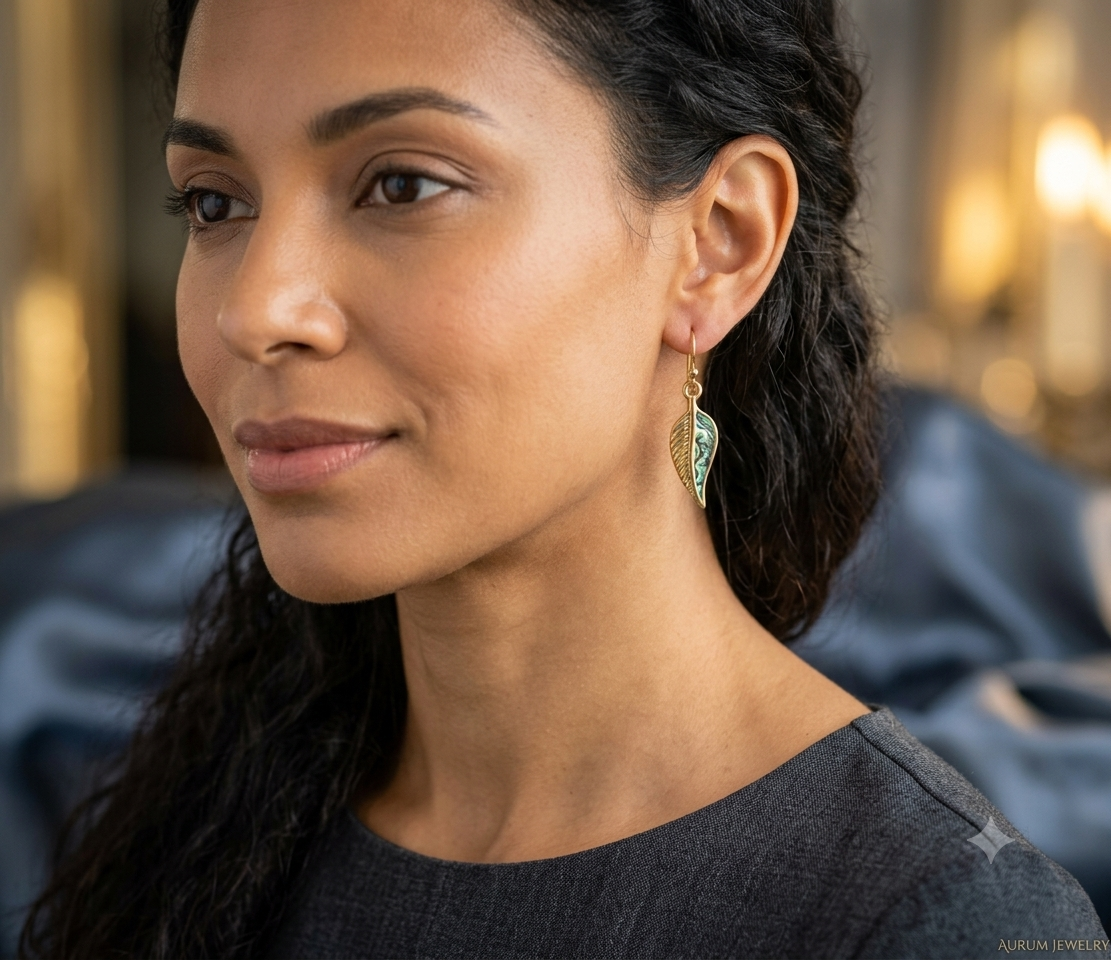Barsa - Abalone Leaf Drop Earrings